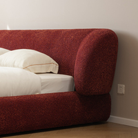 Lit rembourré minimaliste italien, lit plateforme en tissu rouge vin, lit double design pour chambre principale