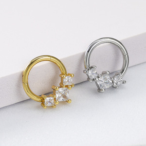 Bijoux de <span class=keywords><strong>piercing</strong></span> personnalisables en acier inoxydable plaqué or 18 carats avec pierres de zircon pour septum, daith, nez, cartilage, anneaux, clous et boucles d'oreilles - Product Image 3