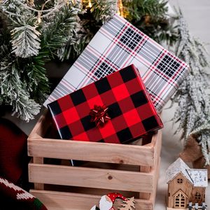 Christmas <b>Wrapping</b> <b>Paper</b> Red Black Buffalo Plaid Reversible 17x32.8 Feet Gift Craft <b>Paper</b> - Product Image 2