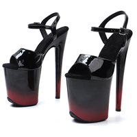Sandales à talons hauts sexy pour femmes, 20 cm / 8 pouces, dessus en PU verni, plateforme, bout ouvert, sangle de cheville, chaussures de pole dance