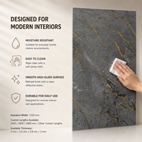 Panneau mural en PVC brillant MORLENX gris anthracite effet marbre UV pour projets de rénovation de halls d'accueil haut de gamme