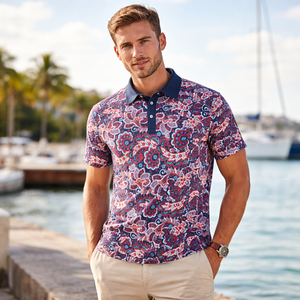<b>Men</b>’s <b>Paisley</b> Polo <b>Shirt</b> Breathable Short Sleeve Golf Casual Designer Pattern Polo Top Custom Logo OEM Private Label - Product Image 1