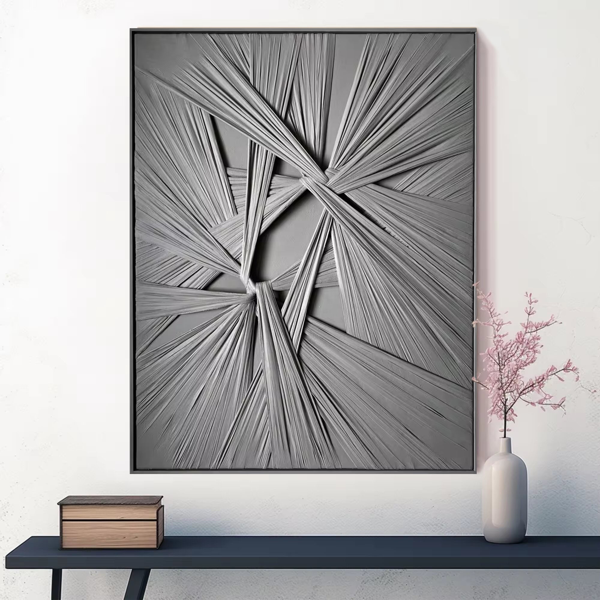 Moderne Minimalistische Grijze Lijnen Stof Kunstwerk Custom Handgemaakte Textielvezel Kunst Wanddecoratie Weven Muur Kunst Voor Hotel Kunstwerk