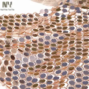 Nanyee Textile 1.8cm Round Big Dot Disco Light Coffee Brown Sequin Embroidered Tulle Fabric