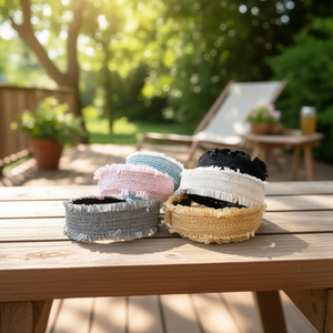 Fascia per capelli in canapa intrecciata con dettagli a frange per donna, accessorio di moda - Product Image 3