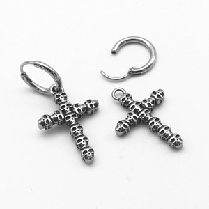 Pendientes de aro con forma de calavera y cruz de yunnique, joyería de moda unisex de estilo punk de acero de titanio - Product Image 4