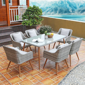 en osier gris moderne 6 places chaises meubles extérieur jardin porche rotin aluminium 7 pièces ensembles de salle à manger - Product Image 1