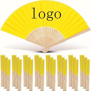 Precio de fábrica: Abanico de mano de tela de bambú de 21 cm (8 pulgadas) con estampado de seda blanca para novias, bodas, fiestas, regalo de empresa DIY barato, decoración. - Product Image 4