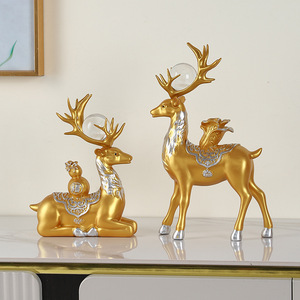 Figura de Doble Ciervo de Resina Dorada, Adorno de Feng Shui, Decoración para el Hogar y la Oficina, Mystic Arts - Product Image 2