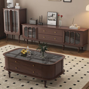 Aparador Alto de Madera Maciza Estilo Americano, Color Negro Retro, Mueble de Almacenamiento de Alta Gama para Sala de Estar, Librería, Vinoteca - Product Image 4