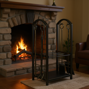 Juego de Herramientas para Chimenea con Soporte para Leños, Diseño Tradicional de Metal, Independiente, para Uso en Chimeneas - Product Image 2