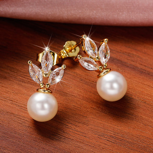 Eleganti Orecchini Pendenti a Goccia con Perle e Pietre Scintillanti per Donna, Gioielli da Festa e Uso Quotidiano, Vendita all'Ingrosso - Product Image 2
