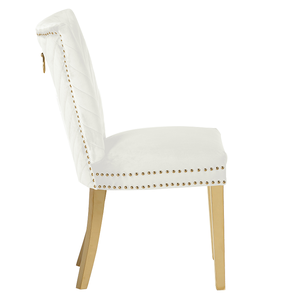 Chaises de salle à manger à 2 pièces avec pieds dorés, finies avec du tissu en velours beige - Product Image 6