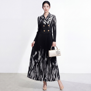 Vestido Formal Elegante de Estilo Vintage con Pliegues y Cuentas Miyake para Mujer, Talla Grande, Estampado Geométrico, Diseño Único, Ropa de Oficina - Product Image 5