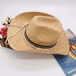 Wholesale Western Cowboy <b>Hats</b> Cheap Mens Raffia Straw <b>Flat</b> Brim Cowboy <b>Hats</b> for Men - Product Image 3