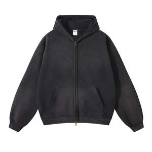Vêtements pour hommes 2023 vêtements d'hiver épaissi Spray teint usé Double tête fermeture éclair marque de mode hommes pull lavé à capuche pour hommes - Product Image 1