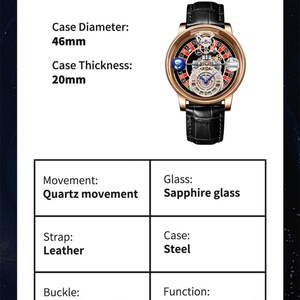 Montre PINDU 2023 pour homme, montre à quartz dorée bleue céleste, montre pour homme en cuir, montre pour homme d'affaires, réglage de l'heure - Product Image 2