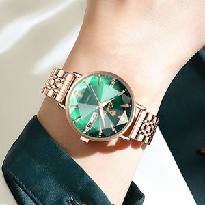 Binbond Women's Quartz Watch Rose Gold Green Dial Diamond Analog Date Display Stainless Steel <b>Bracelet</b> 10mm Thickness - Product Image 2