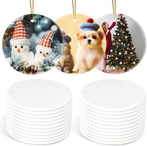 3 Inch Round Circle Custom Sublimation Blank <b>Ceramic</b> Christmas <b>Ornaments</b> Flat Christmas <b>Ornament</b> - Product Image 1