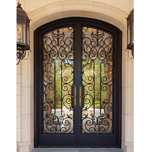 Puerta Principal <span class=keywords><strong>de</strong></span> Metal para Casa, Fabricada en Foshan, Puerta Exterior <span class=keywords><strong>de</strong></span> <span class=keywords><strong>Entrada</strong></span>, <span class=keywords><strong>Puertas</strong></span> Dobles <span class=keywords><strong>de</strong></span> Hierro Forjado Decorativas Rústicas - Product Image 1