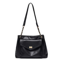 Sac à main élégant pour femme en cuir véritable souple grande capacité avec chaîne et fermoir rotatif – Idéal pour le travail et les voyages