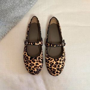 2026 Spring New Super <b>Soft</b> Sole Mary Jane Leopard Print Flat <b>Shoes</b> Women Ballet Style One Buckle Loafers Bean <b>Shoes</b> - Product Image 3