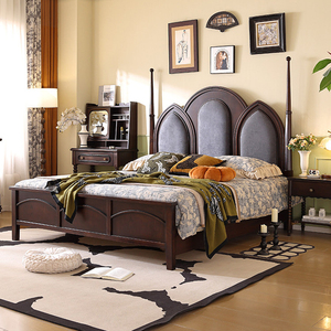 Cabecera Tapizada de Estilo Retro Francés, <span class=keywords><strong>Cama</strong></span> de Madera Maciza con Espacio de Almacenamiento, Tamaño King/Queen, Económica y Atractiva - Product Image 2
