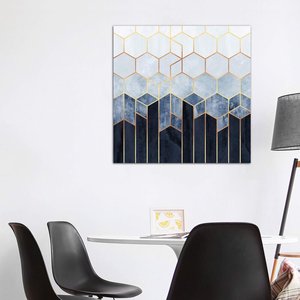 Stampa Artistica Personalizzata per Hotel, Frattali Astratti Geometrici, Esagoni Blu 'Soft Blue Hexagons' di Elisabeth Fredriksson - Product Image 2