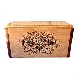 โกศไม้เผาศพสำหรับผู้ใหญ่สลักลายดอกทานตะวันพร้อมถุงกำมะหยี่ฟรี - Product Image 1
