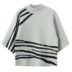 Pull en laine tricoté sur mesure pour femme, motif <span class=keywords><strong>zèbre</strong></span> abstrait, col montant, manches trois-quarts, coupe ample, fabrication OEM - Product Image 1
