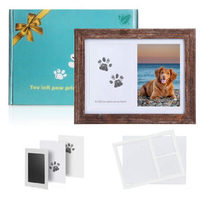 Cadre photo en bois brun pour animaux de compagnie avec kit d'empreintes de pattes pour chien et chat, pour affichage commémoratif - Product Image 1