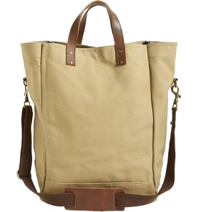 Shopping Bag in tela cerata fatta a mano con manici in pelle con motivo a lettera e tasca interna - Product Image 1