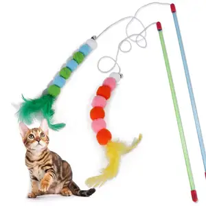 Toptan renkli komik yüksek kaliteli lüks interaktif pet kedi eğitim teaser kedi sopa kedi çiğnemek oyuncak