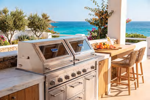 Cuisine extérieure Jumeirah en acier inoxydable avec four à bois, évier, refroidisseur, unité murale noire antique, garantie de 2 ans - Product Image 3