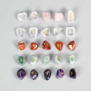 สติกเกอร์อักษรรูนจากผลึกรูปวงรีทำจากคริสตัลธรรมชาติ24 + 1ชุดสติกเกอร์โลหะอักษรรูนแบบลูกกลิ้งหยก - Product Image 6