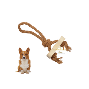 Jouet à tirer pour chien en bois de café naturel avec corde pour l'hygiène dentaire et le jeu interactif - Product Image 1