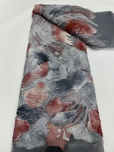 NI.AI新しいデザインのビーズレースフロックスパンコールネットレースベルベット生地ウェディングドレス素材女の子 - Product Image 6