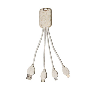 Promotional Gift Degradable Wheat Straw USB Charging Cable 3 in 1 Keychain Gadget USB Cable Eco-friendly Charging Cord