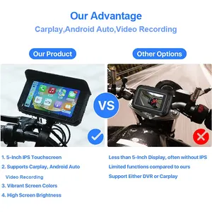 SUNWAYI 5" Motorcycle GPS Navigator Wireless Waterproof CarPlay Android Auto 1080P Cameras With Tire Pressure Screen Carplay