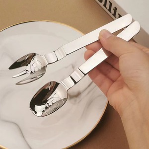 Cucharas y tenedores infantiles de acero inoxidable 304 con diseño de dibujos animados, utensilios para alimentación de bebés y postres - Product Image 2