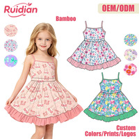 Robe d'été pour petites filles, style swing, bretelles spaghetti, en fibre de bambou, imprimé personnalisé, ourlet à volants, pour usage quotidien, vente en gros OEM ODM