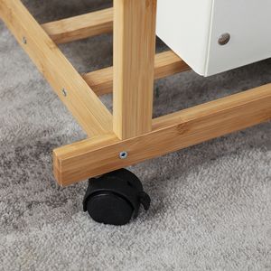 Porte-vêtements en bambou Double Rails suspendus Porte-vêtements <span class=keywords><strong>sur</strong></span> roues Porte-vêtements autoportant avec étagères de rangement 80*40*160cm - Product Image 3