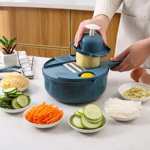 Trituradora de frutas y verduras de cocina multifuncional 2024, rallador giratorio 9 en 1, cortador Manual de verduras con cesta de drenaje