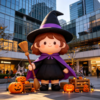 Décoration gonflable personnalisée pour Halloween, sorcière mignonne avec balai, en tissu Oxford, éclairage LED, résistante à l'eau, pour fête, événement, jardin