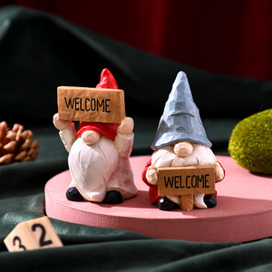 Resin Christmas Elf Miniature Figurines With Welcome Signs 3.9in Indoor Decor Gift - Product Image 2