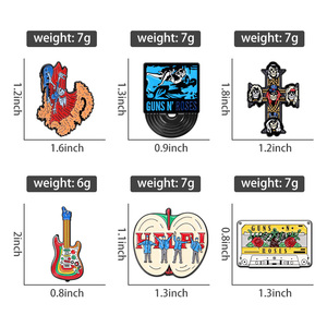 Broches en émail vintage de groupe de rock punk, design crâne, croix, guitare, thème musical, broche de revers, vente en gros - Product Image 6