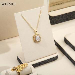 WEIMEI Beige Microfiber <b>Jewelry</b> <b>Display</b> Set Golden Stand Necklace Ring <b>Display</b> - Product Image 5