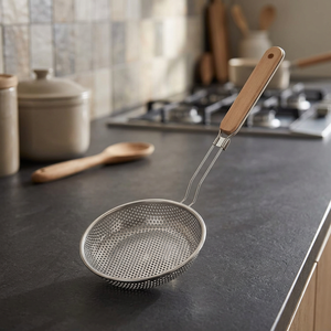 Écumoire en acier inoxydable avec manche en bois, passoire à huile résistante à la chaleur pour la maison et la cuisine, friture et cuisson - Product Image 5
