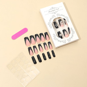 <span class=keywords><strong>Faux</strong></span> <span class=keywords><strong>ongles</strong></span> longs en ABS à motif carré français, 24 pièces, avec colle, pré-dessinés, en forme d'étoile scintillante - Product Image 5