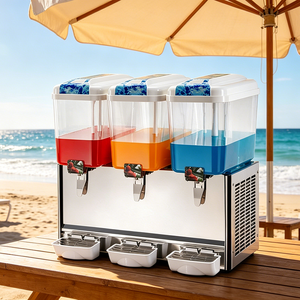 Stainless Steel Commercial Cold Beverage Dispenser 3-Tank 18L Each Chilled With Spigots Drip Trays AS-Icecream023 Triple 18L Tan - Product Image 2